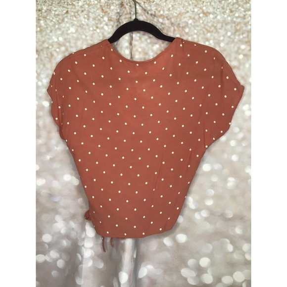 Madewell Women's Size XXS Sash Tie Wrap Top Pink Chiffon W/ Polka Dots - Picture 3 of 6